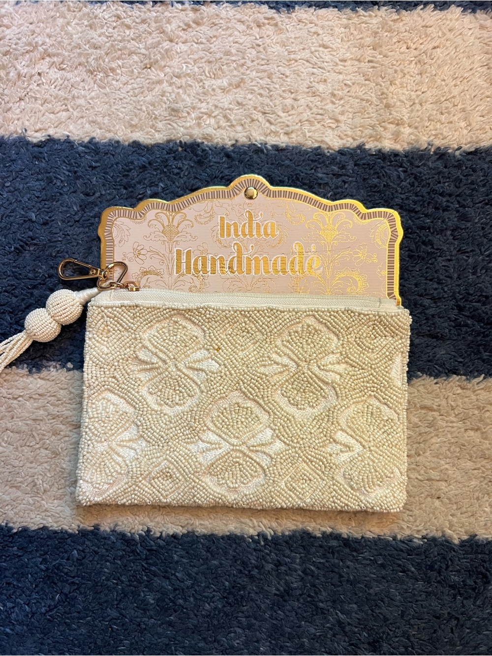 VIRAL Beaded Cream Wristlet Pouch, NWT